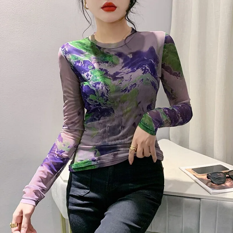 #7311 винтажная сетчатая ткань Женская облегающая эластичная тонкая короткая