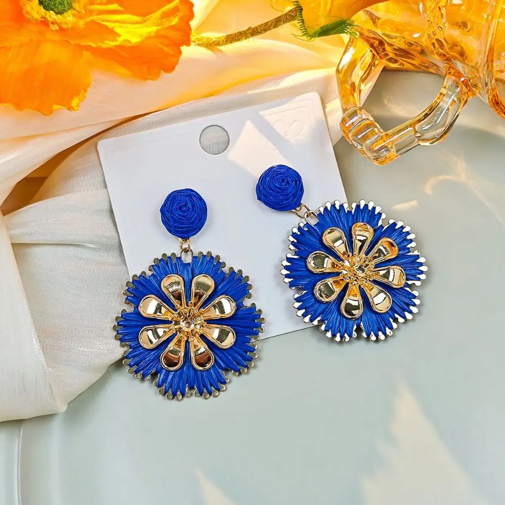 Богемные геометрические круглые серьги из рафии разноцветные шикарные