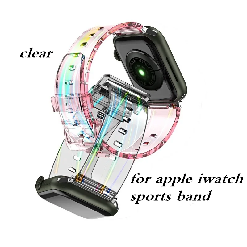 

Colorful Silicone Watch Band Strap for Apple Watch Series 7 6 SE 5 Clear Sport For apple watch strap iWatch band series 7 band