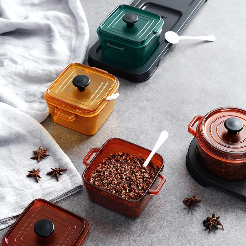 spice box spice jars set salt shaker and pepper shaker sugar jar plastic storage container with spoon base kitchen gadget set free global shipping