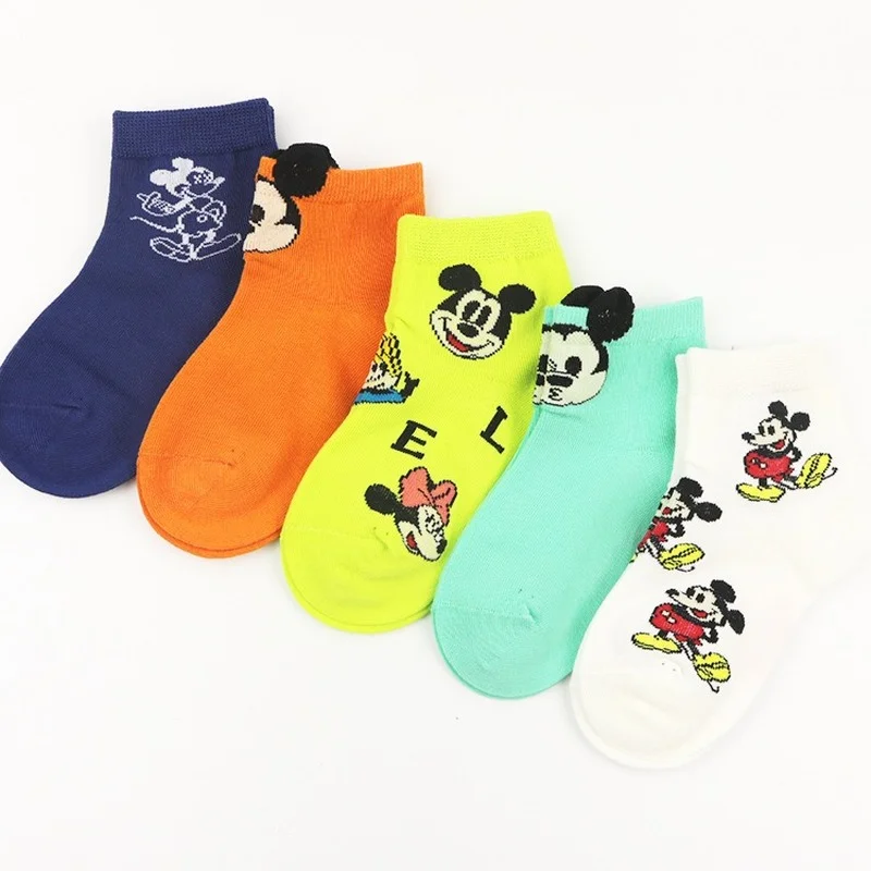 

5 Pairs Disney Mickey Children's Socks Breathable Sports Girls Boys Socks Cartoon Mickey Mouse Baby Cute Cotton Comfortable