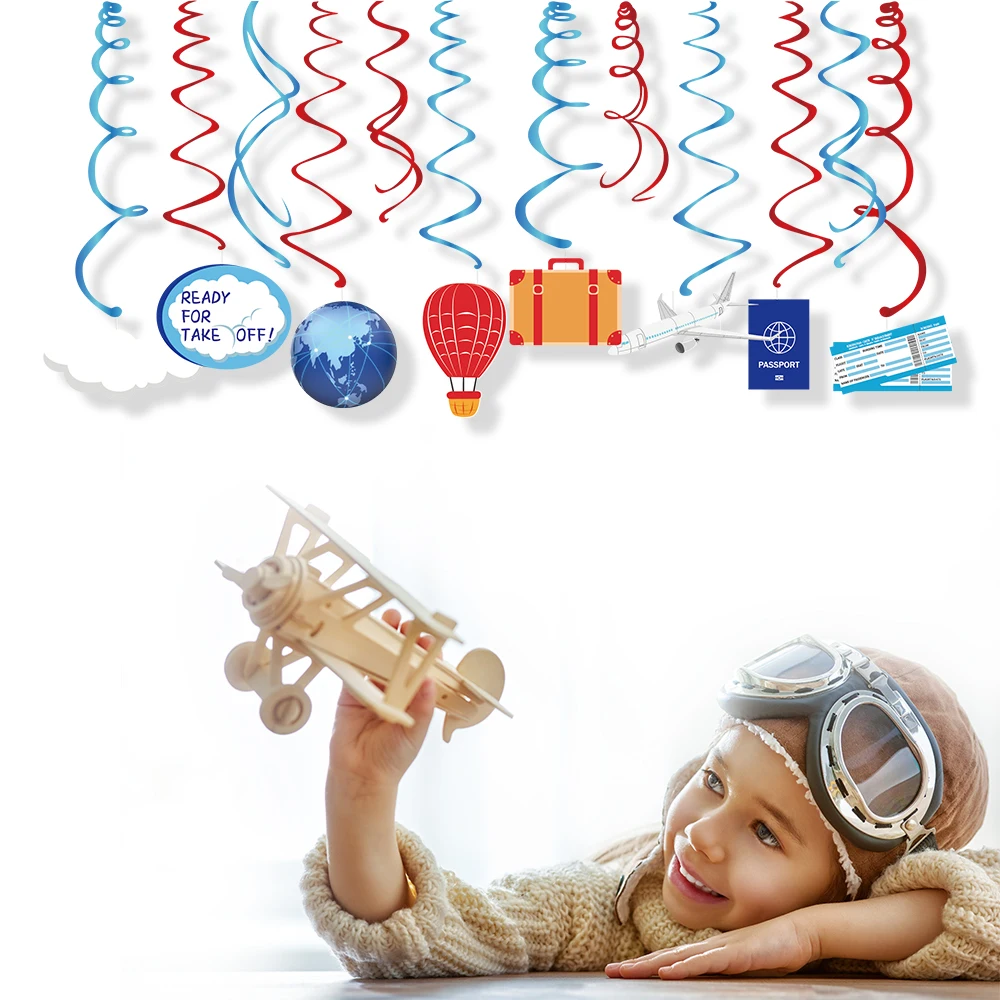 

30pcs Cosplay Plane Ready to Take Off Theme BIRTHDAY Party Ceiling Hanging Swirls Captain Aircraft Baby Shower Party Favors
