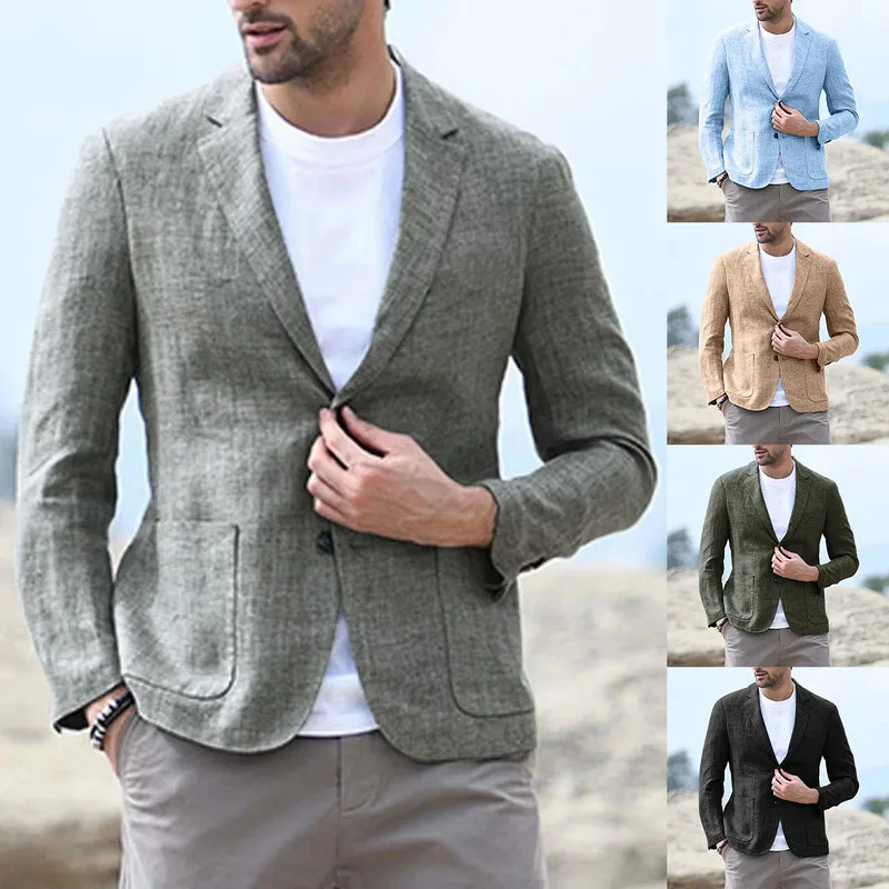 

2023New fashion and handsome trend boutique all-in-one leisure high-quality all-in-one large size linen summer men's suit jacket