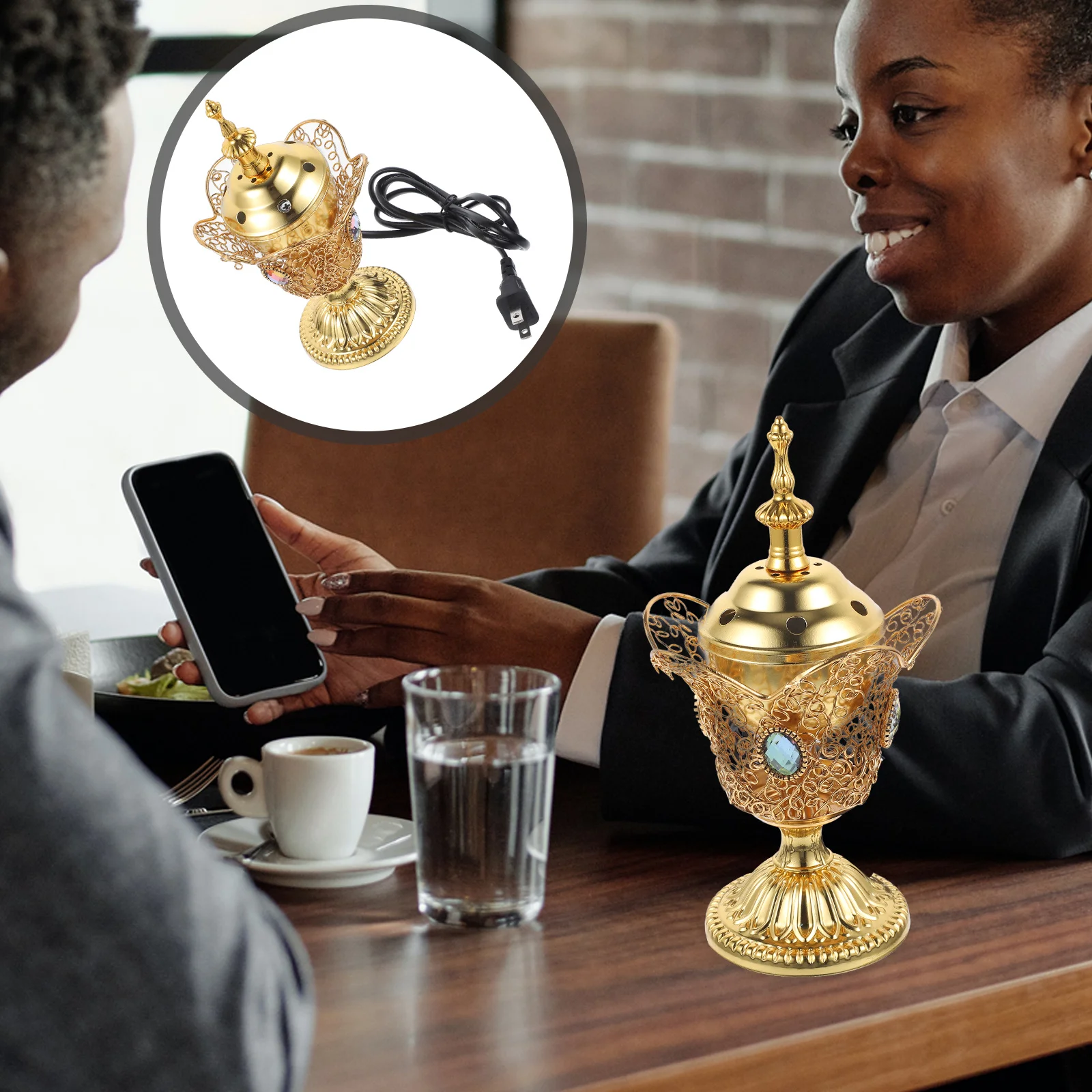 

Подключаемая горелка, золотой домашний декор, настольный горшок, Арабская курильница, декоративный держатель, железная горелка, ретро украшение, бытовой электрический