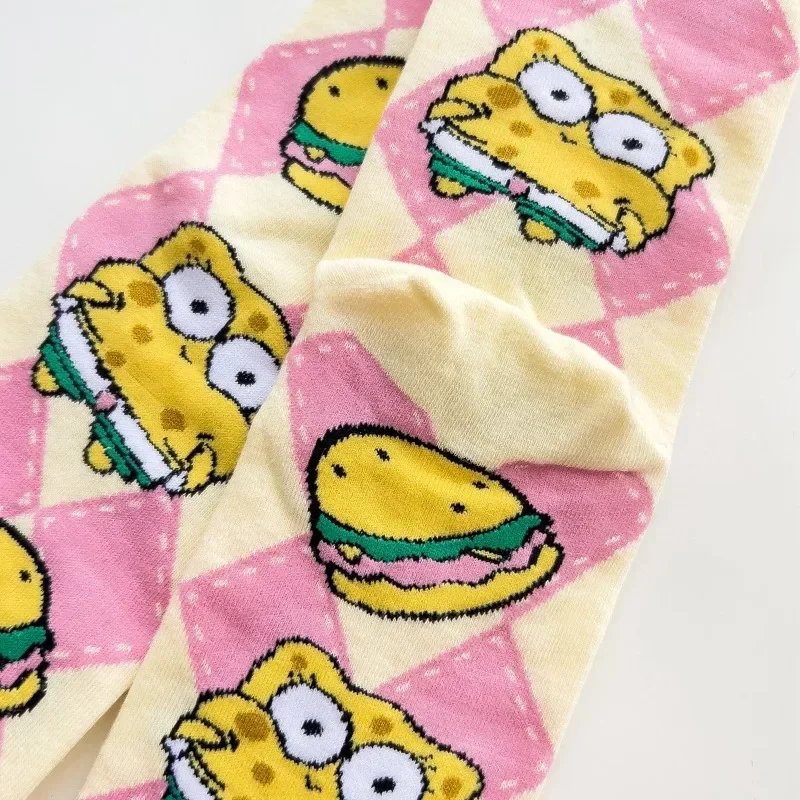 Хлопковые носки с героями мультфильмов Губка Боб модные повседневные чулки