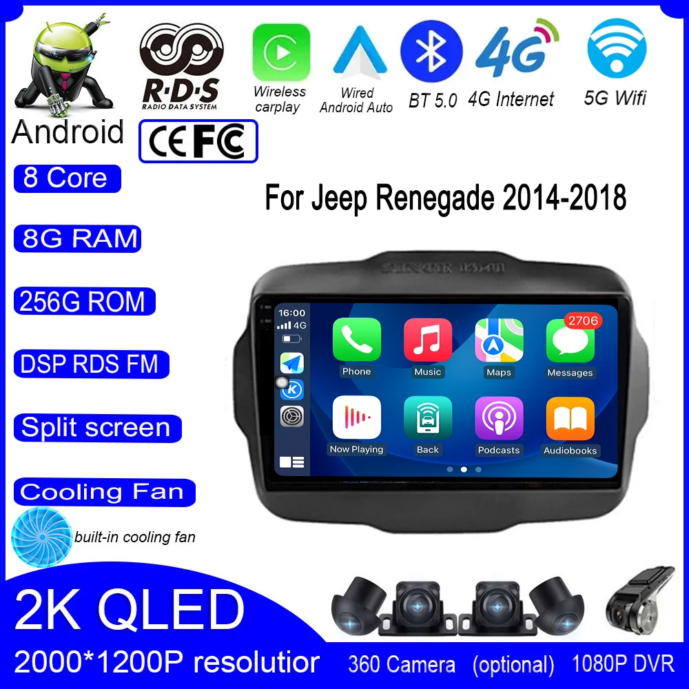 

Автомагнитола для Jeep Renegade 2014-2018, Android 13, Wi-Fi, GPS