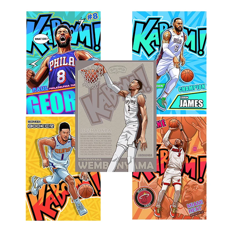 Фото Коллекционные карточки Panini Basketball Kaboom Series: Вембаньяма, Карри, Джеймс, Уэйд, Дюрант, Халибертон, Александр. Сделай сам. Подарок. №1