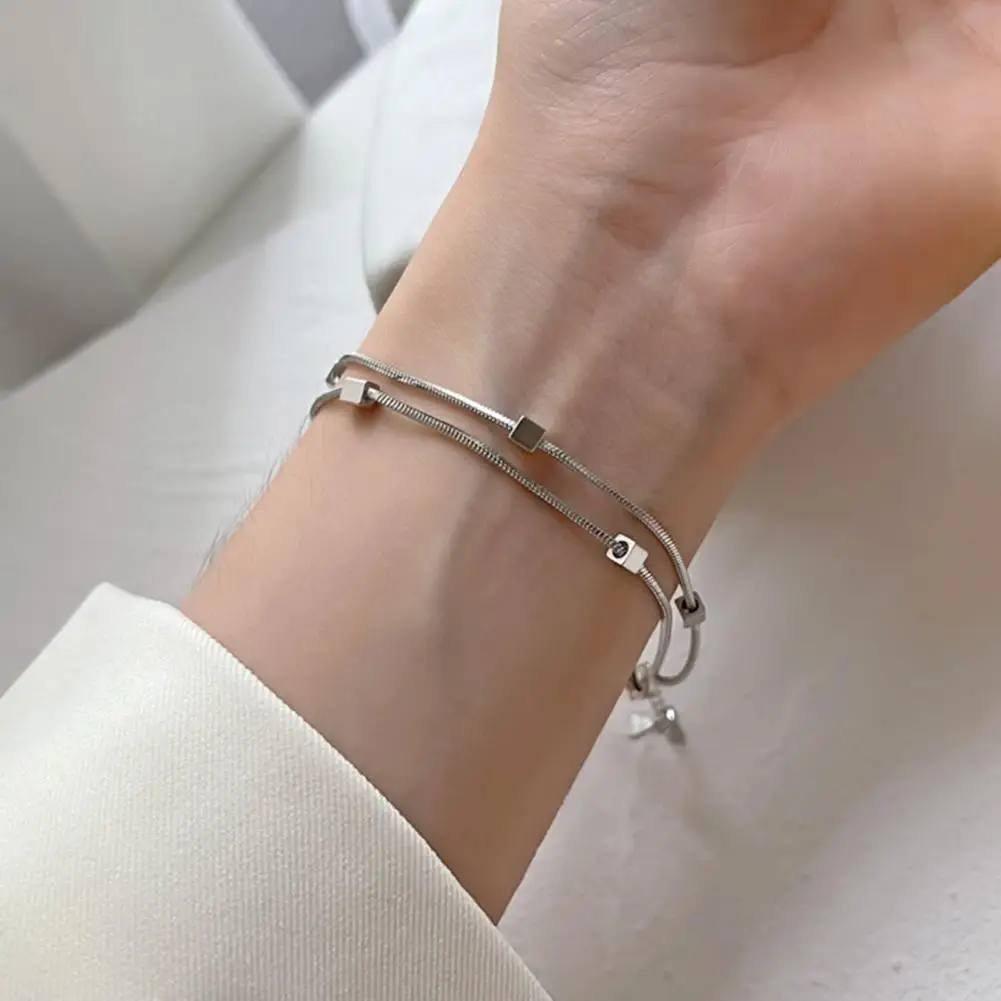 

Women Bracelet Double Layer Snake Chains Jewelry Square Bracelet for Party Wedding Banquet Women Charm Bracelet Gift Ewelry