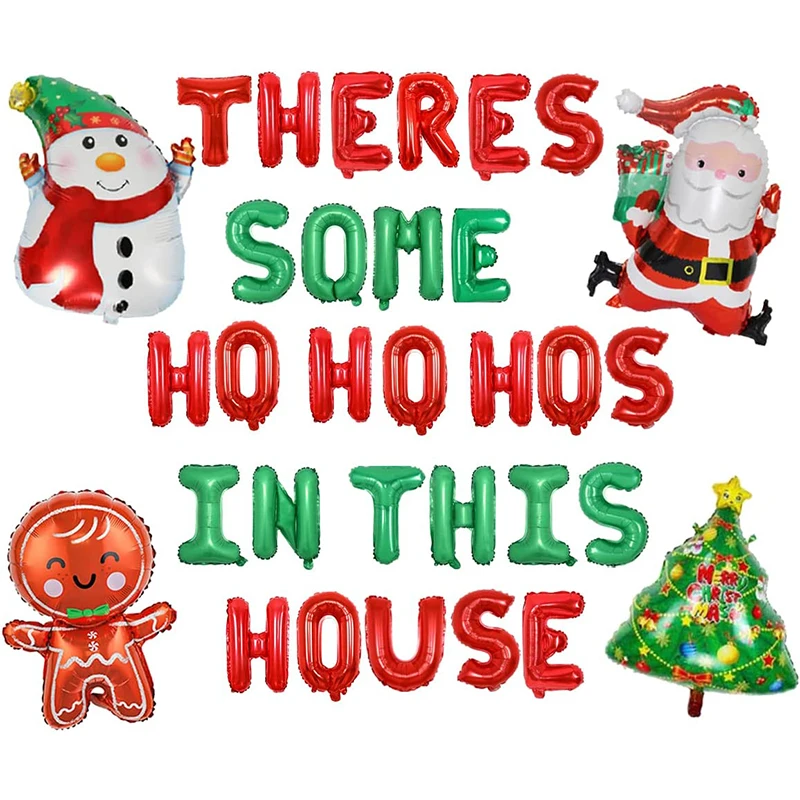 

Funmemoir There's Some Ho Ho Hos In This House Balloon Banner Santa Christmas Tree Foil Balloon Funny Christmas Decorations
