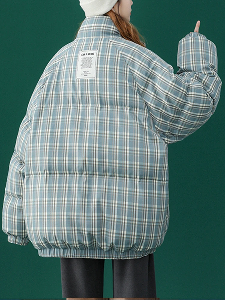 Women's Winter Jacket Casual Loose Winter Coats Female Stand Collar Plaid Parkas Women