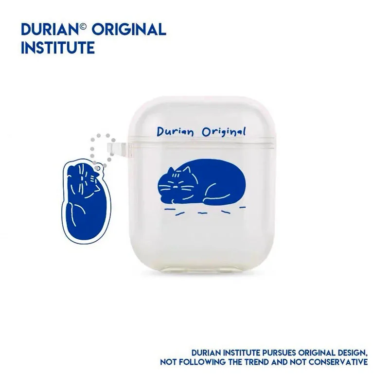 

Ins Blue Cat AirPods Pro Transparent Protective Cover for Apple Bluetooth 1 / 2 Generation AirPods Case