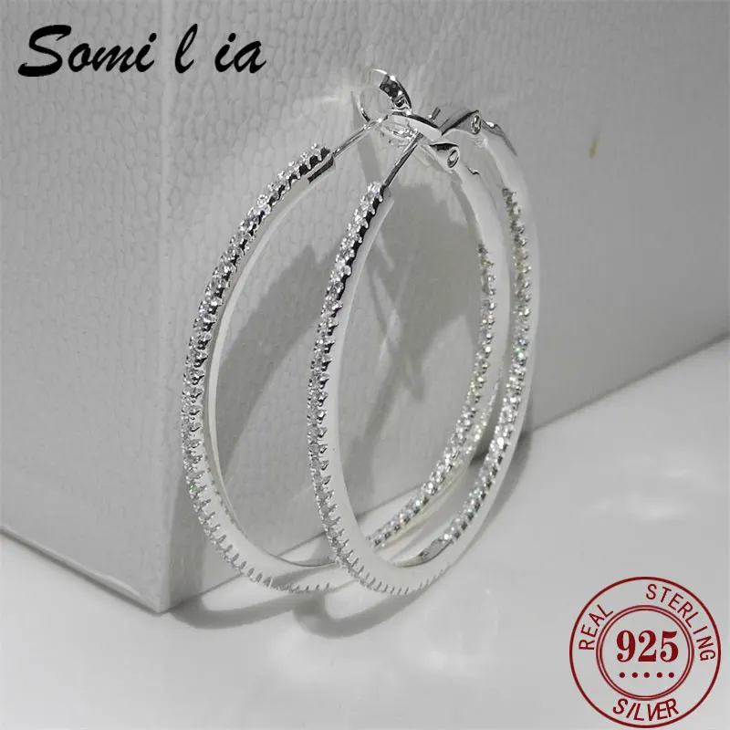 SOMILIA 2022 NEW Hoop Earrings 925 Sterling Silver Simple 5A Zirco Classic Women's 40mm Earring Cерьги Kольца Jewelry For Ladys