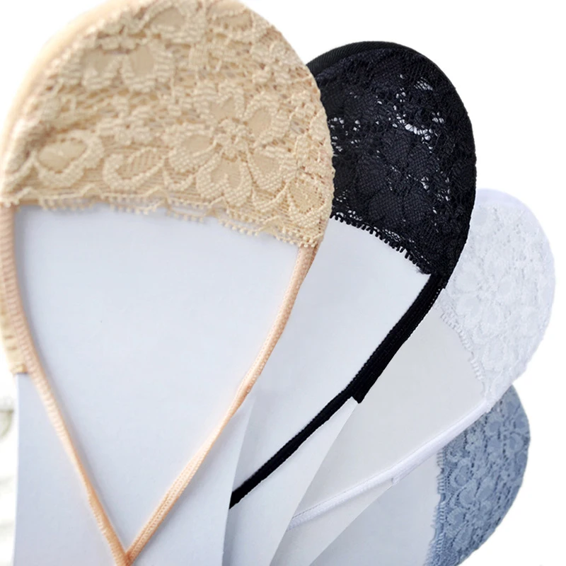 

Summer Women Girls Boat Socks Cotton Breathable Antiskid Invisible Slippers No-Show Socks Low Cut Sling No Heels Lace Short Sock