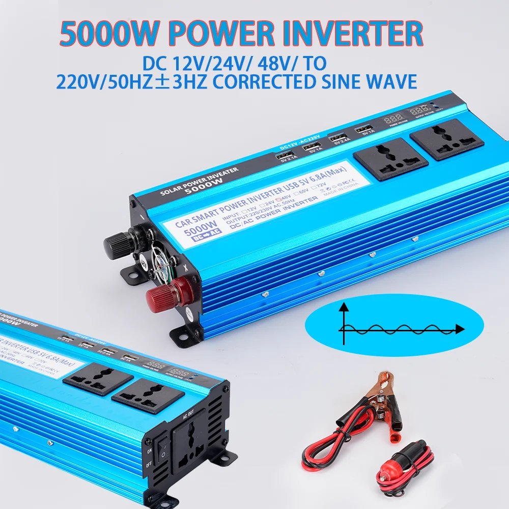 

3000/4000/5000W Inverter DC 12V 24V 48V To AC 220V Voltage Convertor Transformer Solar Double LCD Display 4USB Power Inverter