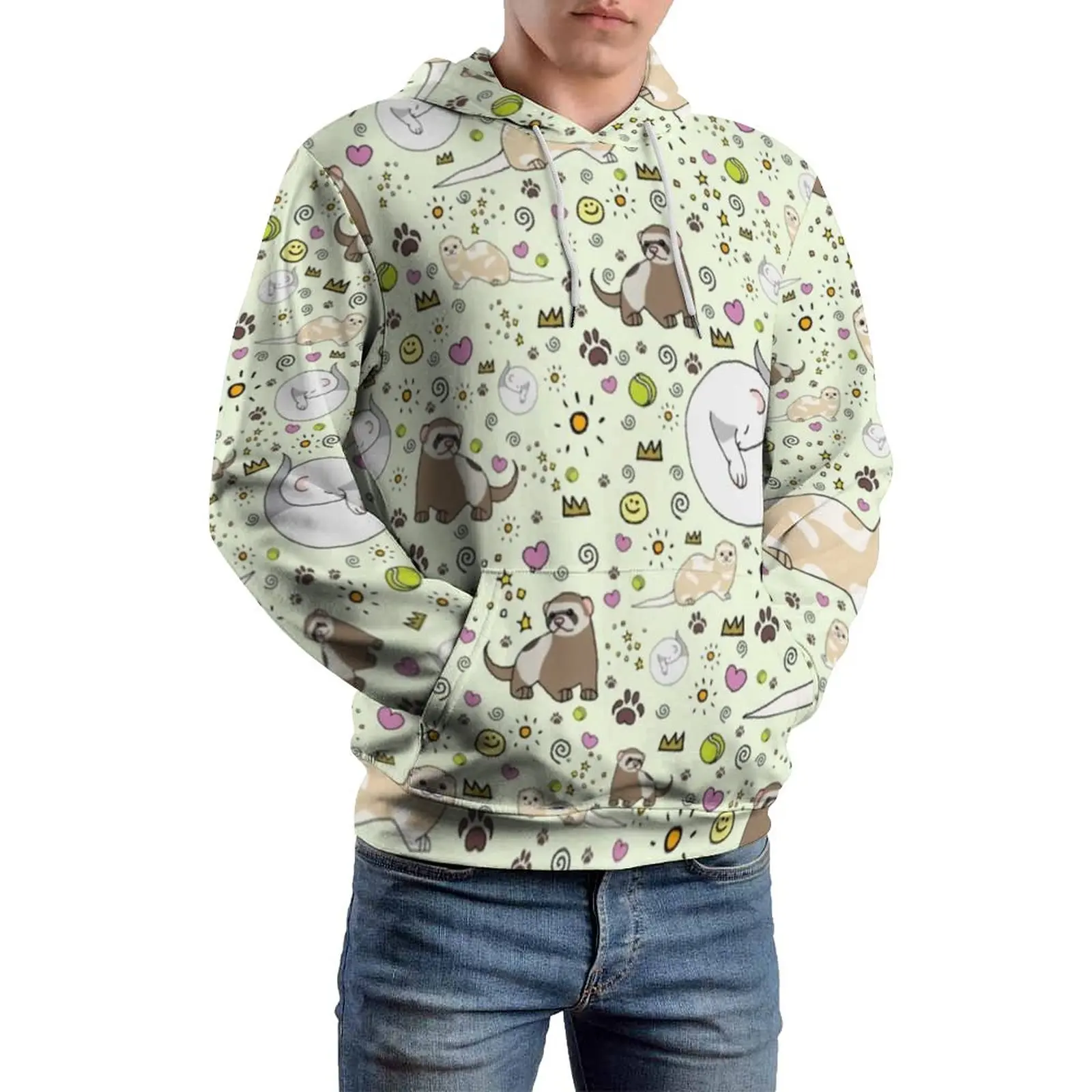 

Свободные толстовки с изображением хорьков, милые толстовки с капюшоном с изображением животных, Мужская Уличная одежда большого размера с длинным рукавом, толстовки с капюшоном с графическим рисунком