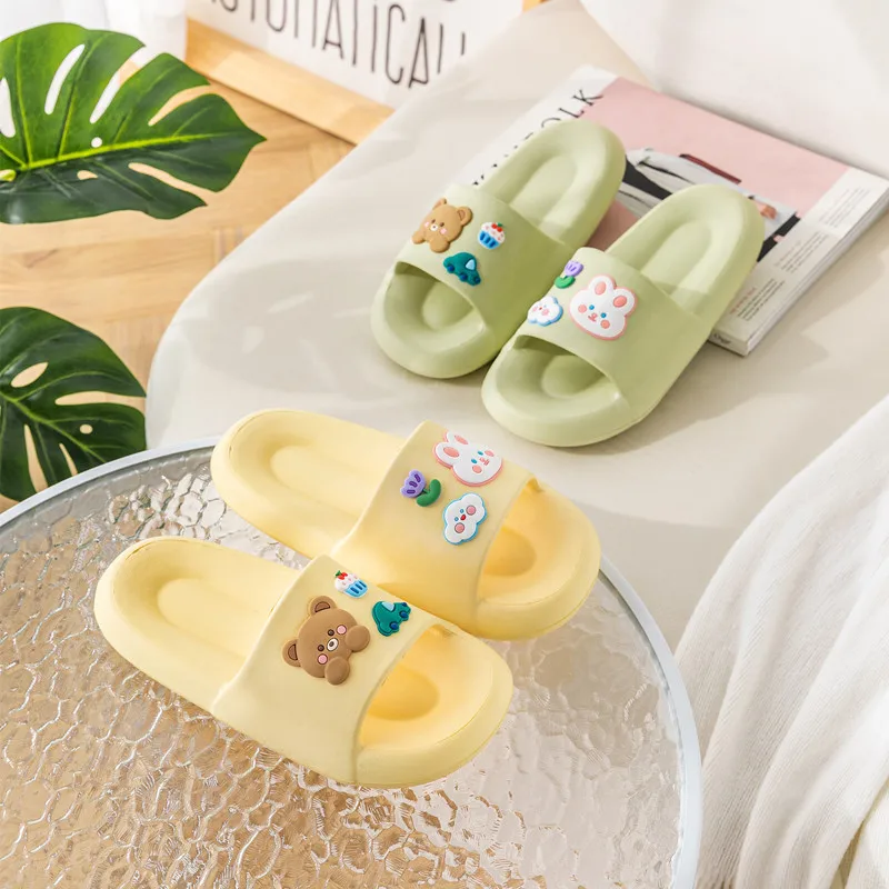 Women's Cartoon Bear Rabbit Decor EVA Slippers Flower Summer Soft Comfy Light non-slip Home Bathroom Slippers Beach Casual Shoes