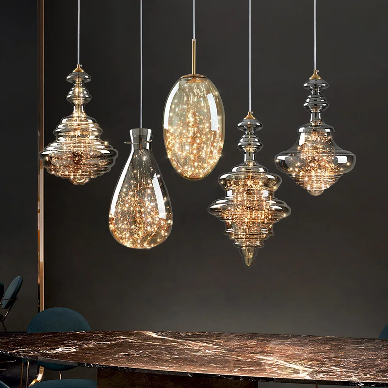 

Pendant Home Decor Loft Lights Fixture Decoration Glass Hanging Lamp for Dining Room Kitchen Bar LED Stars Glass Chandelier