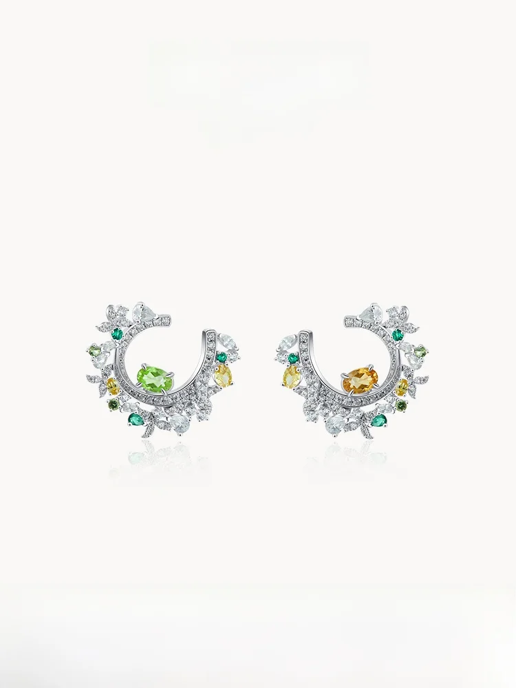 Серьги-гвоздики Cigalong CIGALONG с перидотом и цитрином четыре сезона цветочная корзина