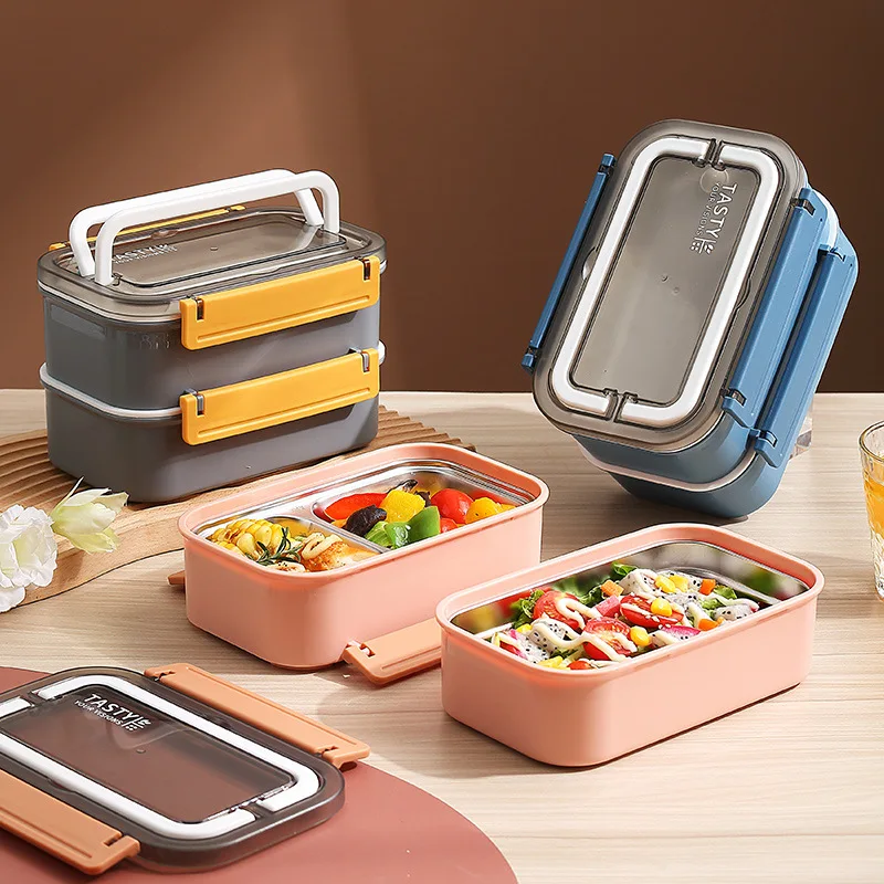 

Double-layer Lunch Box Stainless Steel Bento Box Sealing and Leak Proof Food Containers Water Injection Insulation Storage Boxes