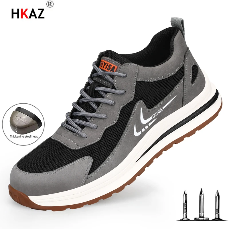 

HKAZ Leisure Sport Style Women Men Sneakers Lightweight Work Safety Shoes Soft Durable Stab Resistant Steel Toe Cap Men Boots