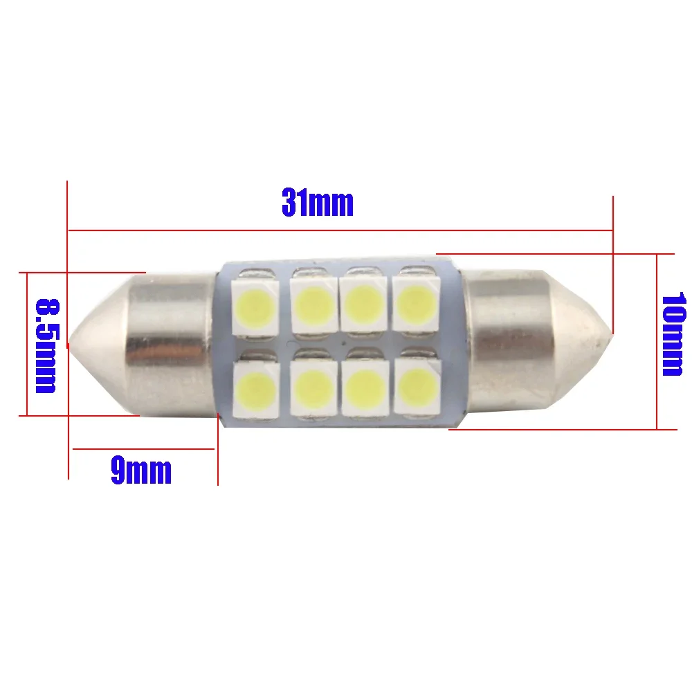 Светодиодные лампы T10 для салона автомобиля 5 шт. 3528 1210 8SMD куполообразные