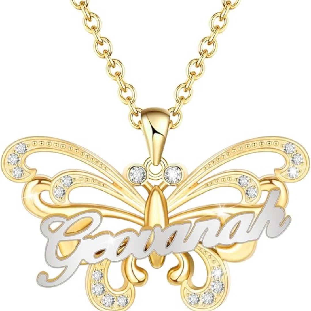 MIGALofe ожерелье с именем на заказ бриллиантами и бабочками персонализированная
