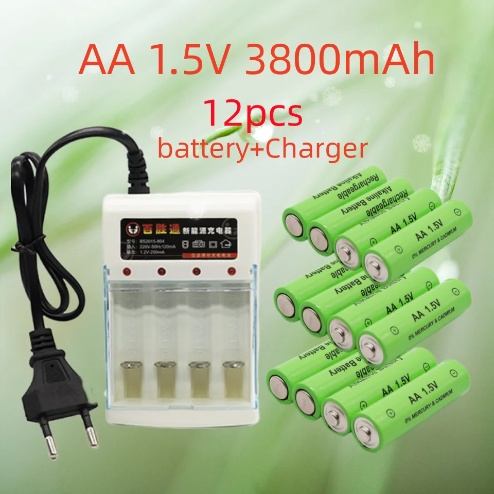 

New 3800 MAH rechargeable battery AA 1.5V 3800mah chargeable For Clock Toys Flashlight Remote Control Camera battery+charger