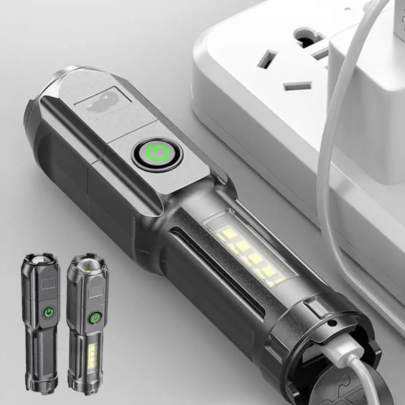

LED Torch Rechargeable Flashlight Portable USB Charging Flashlight High Power Bank Camping Waterproof Long Range Hard Lantern