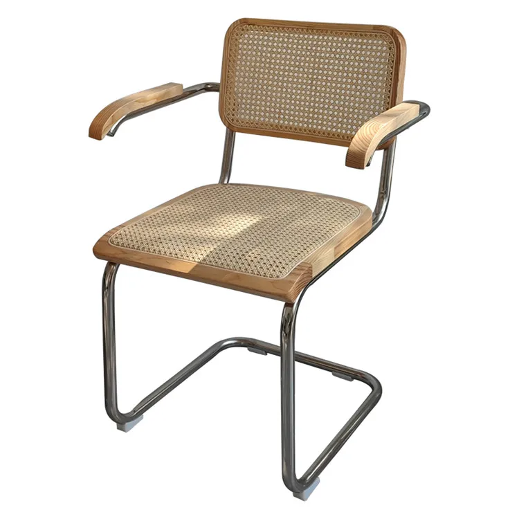 

Nordic Metal Stainless Steel Solid Frame Ash Solid Wood Armrest Leisure Rattan Chair Dining Beach Armchair Outdoor Chairs