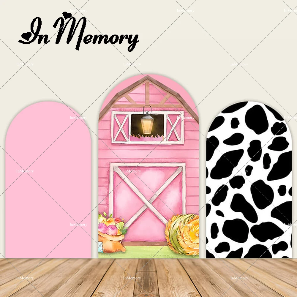 

Pink Girls Farm Theme Birthday Party Arch Chiara Backdrop Cover Cow Print Barn House Arched Wall Banner Photo Studio