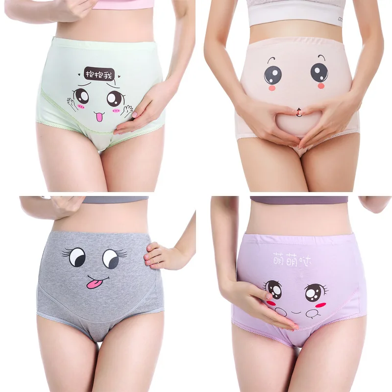 4pc Maternity Panties Underwear Pregnancy Briefs Abdominal Support Breathable Lovely Cotton High Waist Adjustable Belly Clothes