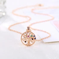 grier summer fashion colorful rose gold life tree necklace shiny rainbow crystal necklace zircontennis jewelry clavicle chain