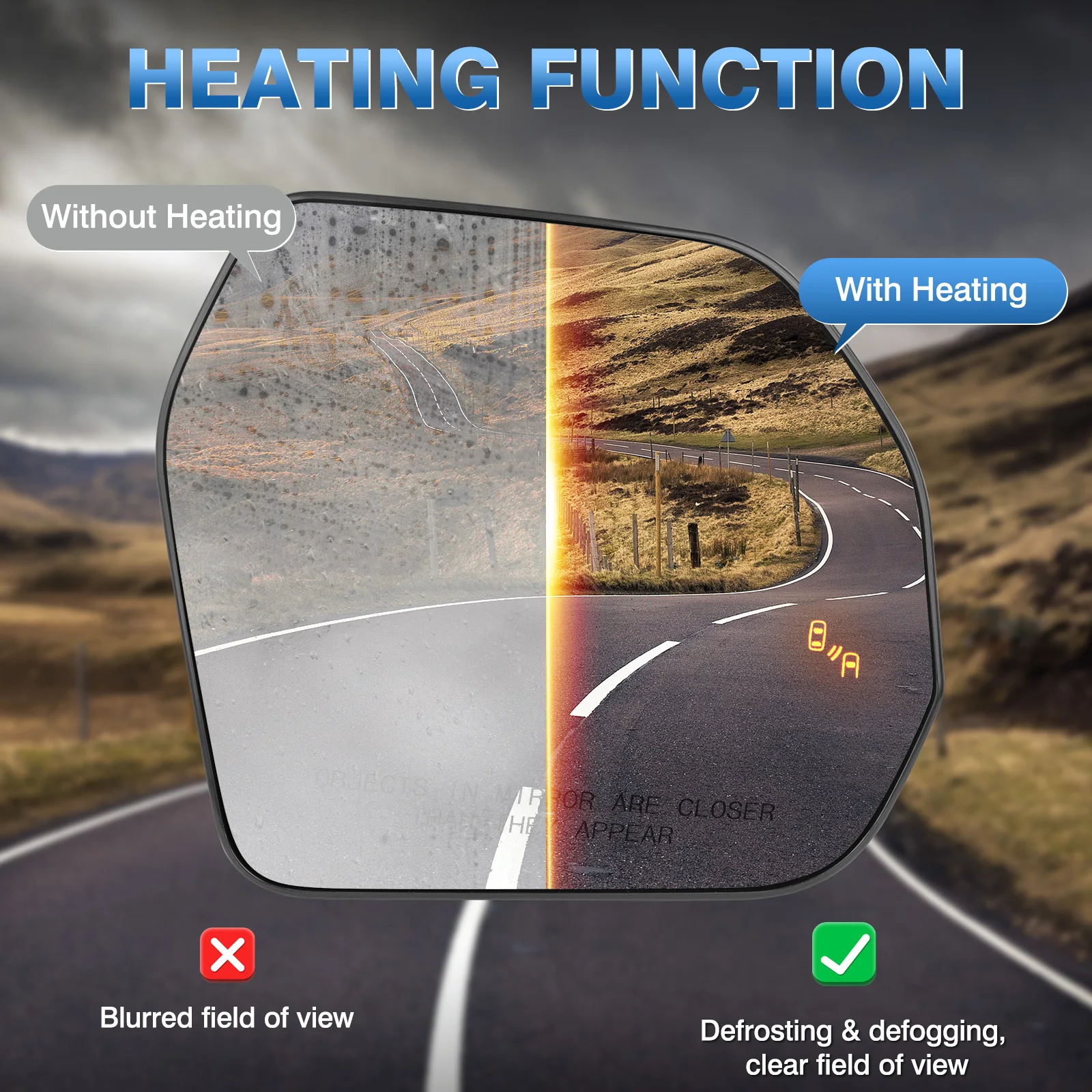 Автомобильное зеркало заднего вида с подогревом левое/правое боковое стекло