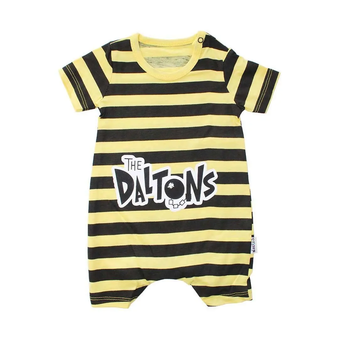 

Baby boy Daltons printed yellow black striped jumpsuit