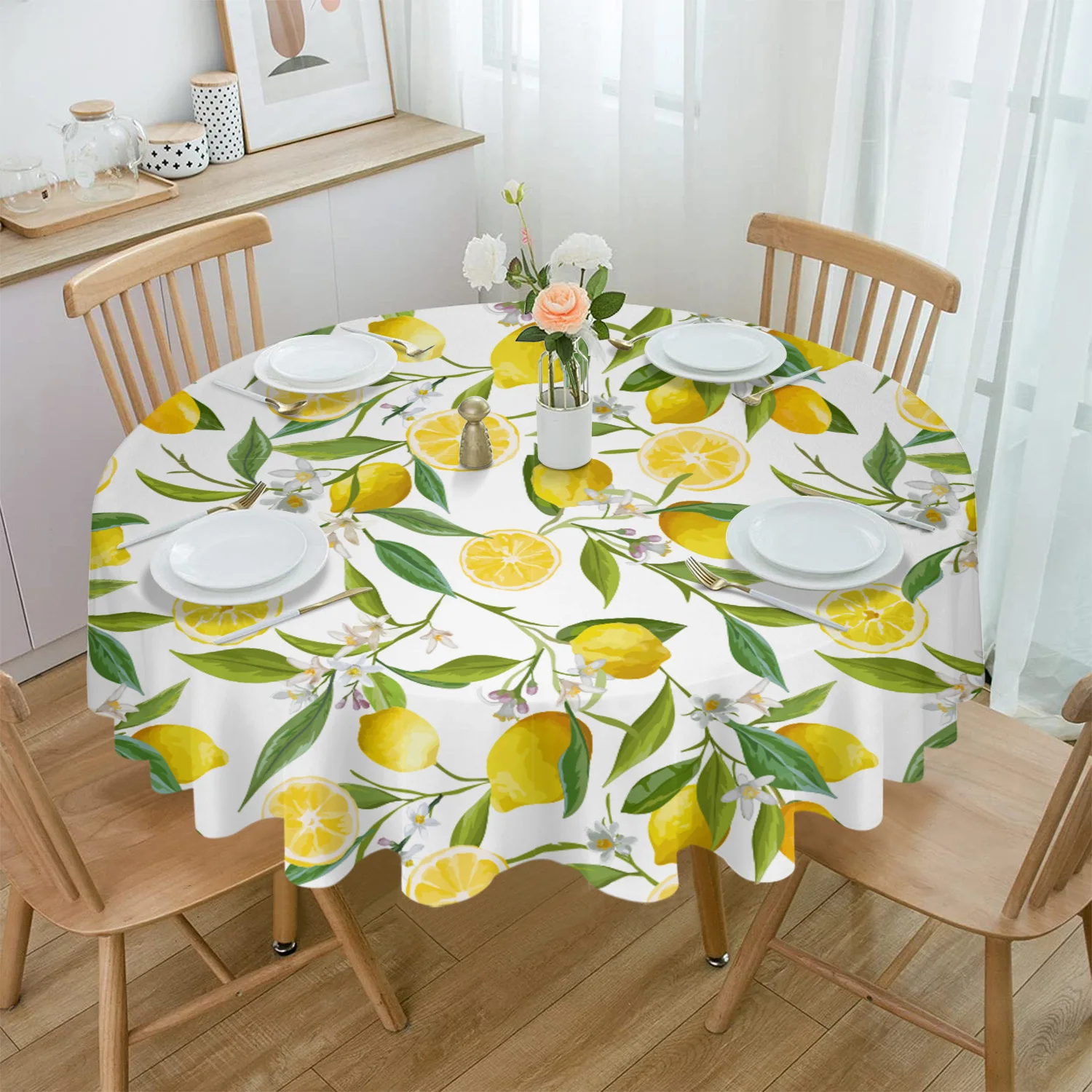 

Круглая скатерть с фруктами, лимоном, желтым, белым, для обеденного стола, водонепроницаемая скатерть для кухни, гостиной