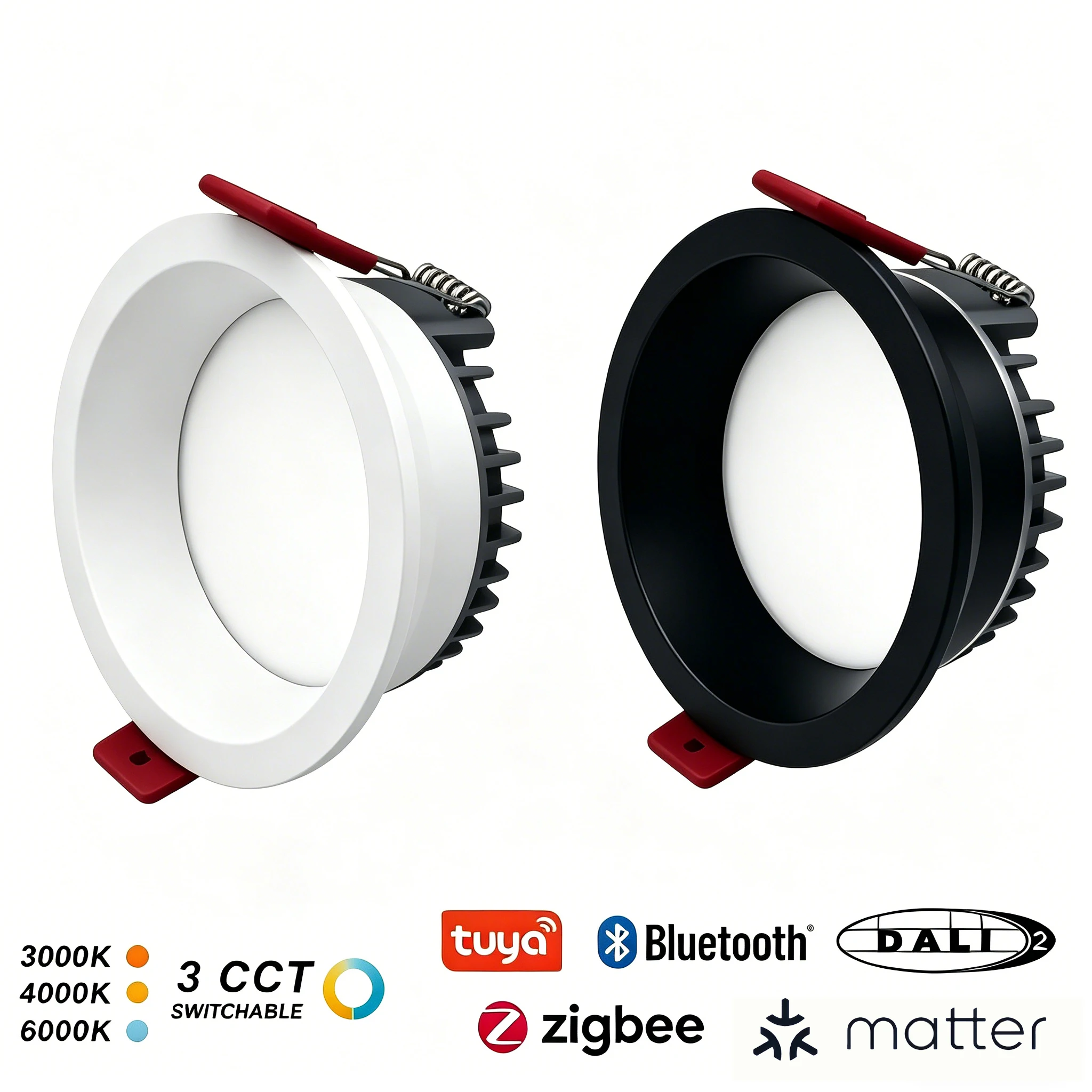 Фото Умный светодиодный встраиваемый светильник Tuya Zigbee DALI с защитой от бликов, 3 режима цветовой температуры, черный/белый, 110/220В, диммируемый, для потолка, спальни, кухни №1