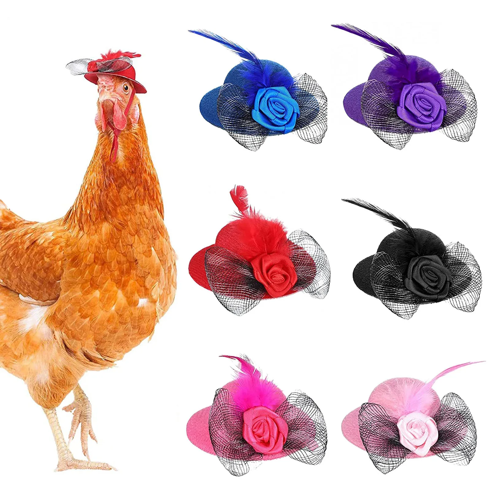 

Куриные шляпы для кур петух Регулируемый эластичный ремень шляпа аксессуары украшение платья для маленьких животных перо Топ TS2