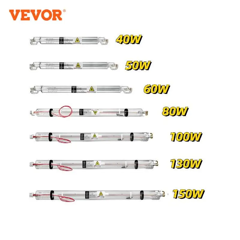 

VEVOR CO2 Laser Tube 40W 50W 60W 80W 100W 130W 150W Powerful 700mm to 1830mm Length Glass 80mm Dia for Engraver Cutting Machine