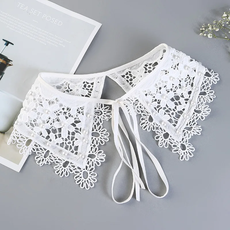 

Sitonjwly Cute Gilrs Dress Sweater Floral Beads Fake Collars Shawl for Women Shirt Female Detachable Collar Neckwear Faux Col