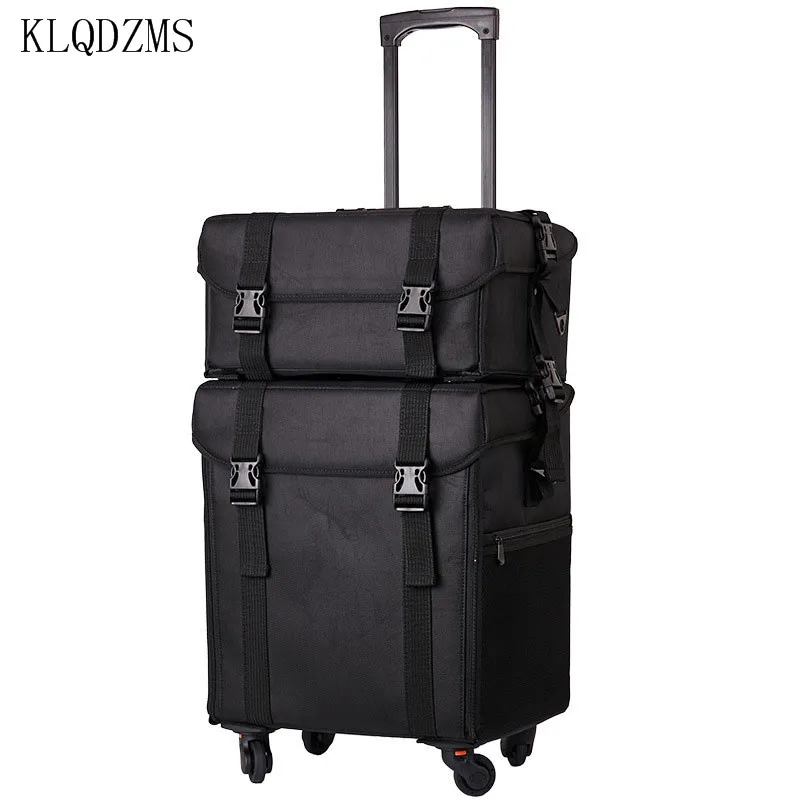 KLQDZMS Simple Oxford Cloth Multi-functional Multi-layer Large-capacity Professional Makeup Nail Embroiderer Trolley Case