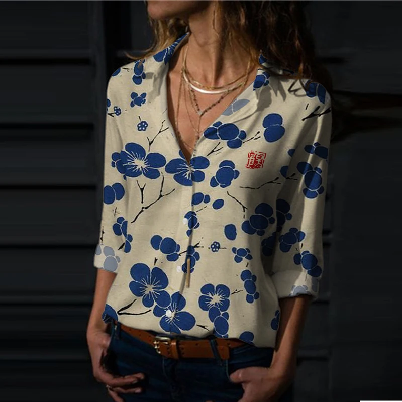 

Женская рубашка с длинным рукавом, с принтом сакуры