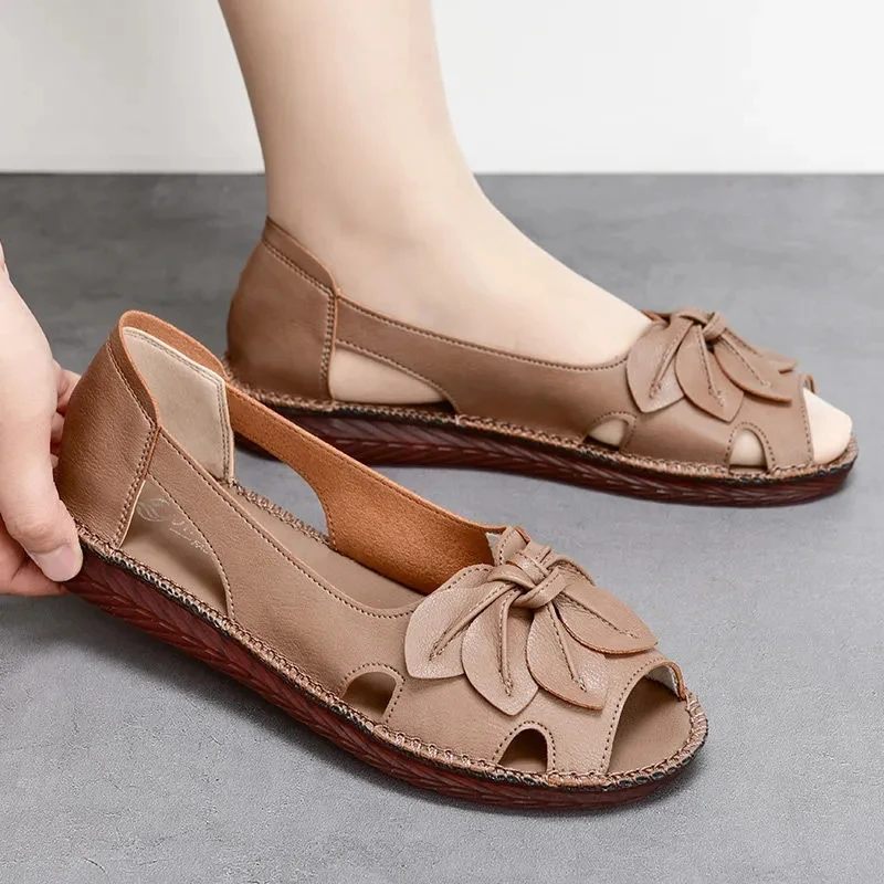 Feerldi-Sandalias con punta abierta para mujer, zapatos planos elegantes de cuero, Oxford, transpirables, talla grande 42, para verano