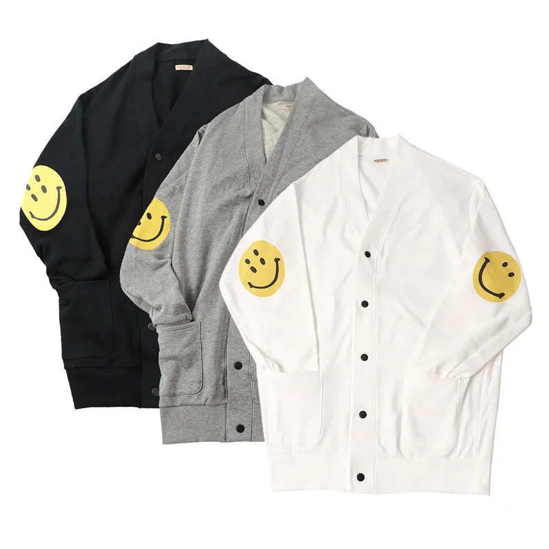 

Кардиган KAPITAL 21AW с V-образным вырезом, кардиган с рисунком смайлика и длинными рукавами, свитер, пальто для мужчин и женщин