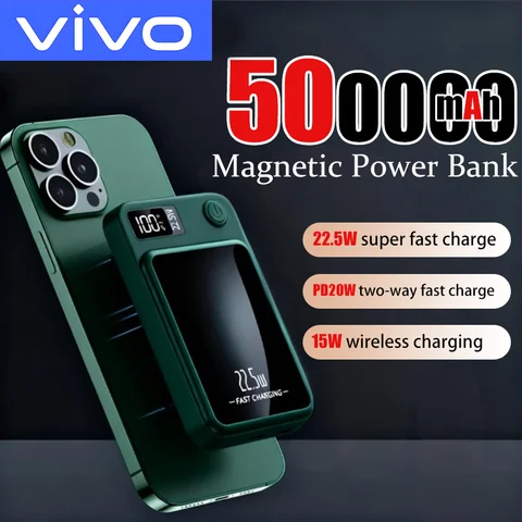VIVO Магнитный беспроводной аккумулятор емкостью 500000 мАч 22,5 Вт с сверхбыстрой зарядкой Powerbank для Magsafe для Iphone Samsung 2026 Новый