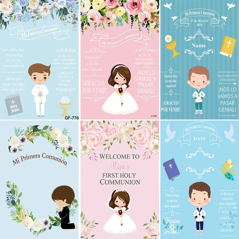 Мальчики Девочки Тема Первого Святого Причастия Индивидуальный Праздничный Фон
