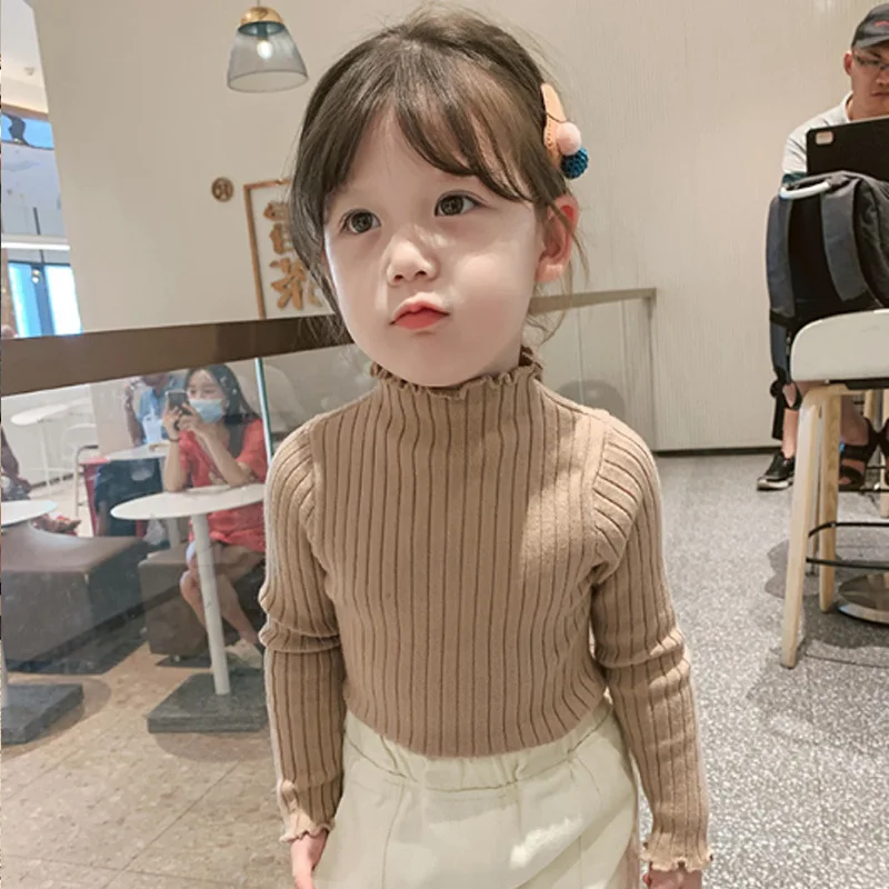 Autumn Baby Girls Sweater Cute 2-7 Years Kids Princess Long Sleeve Tops Child Cotton Casual Ribbed Knitted Sweater