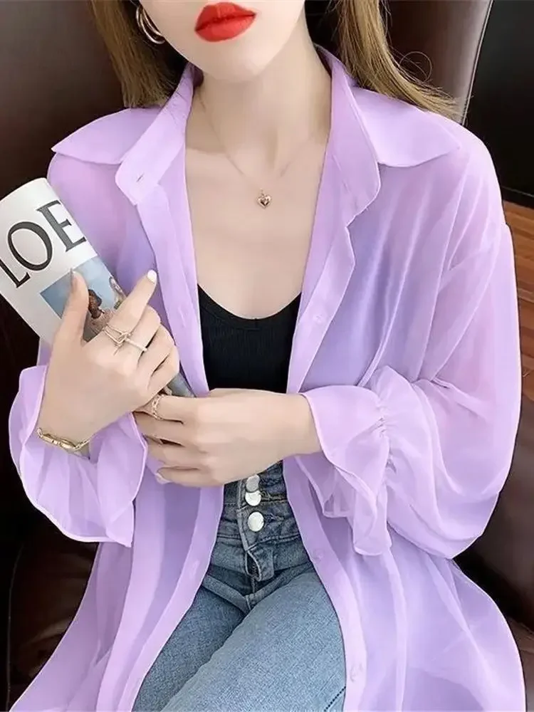 2024 летняя новая тонкая женская солнцезащитная куртка свободная шифоновая