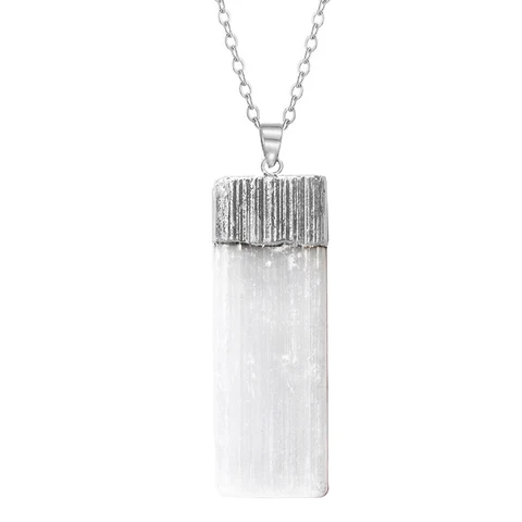 Натуральный белый лечебный Кристалл селенит для женщин и мужчин, позолоченный посеребренный шероховатый гипсовый камень, подвеска, ожерелье