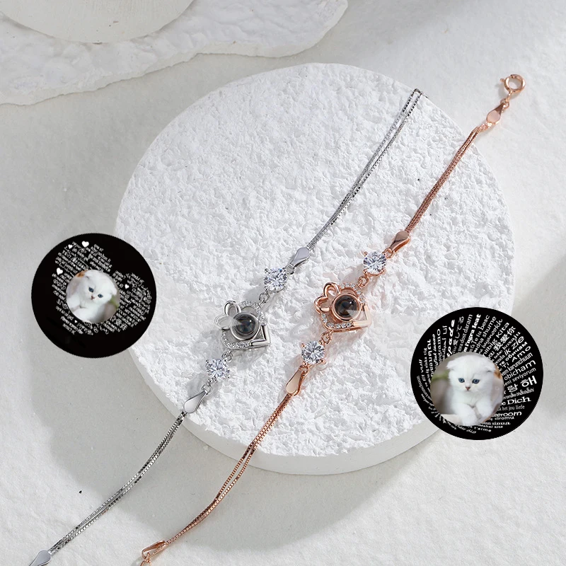 Photo Projection Bracelet 925 Silver Rhinestone Personalized Custom Picture Chain Fashion Jewelry for Women Memorial Gift