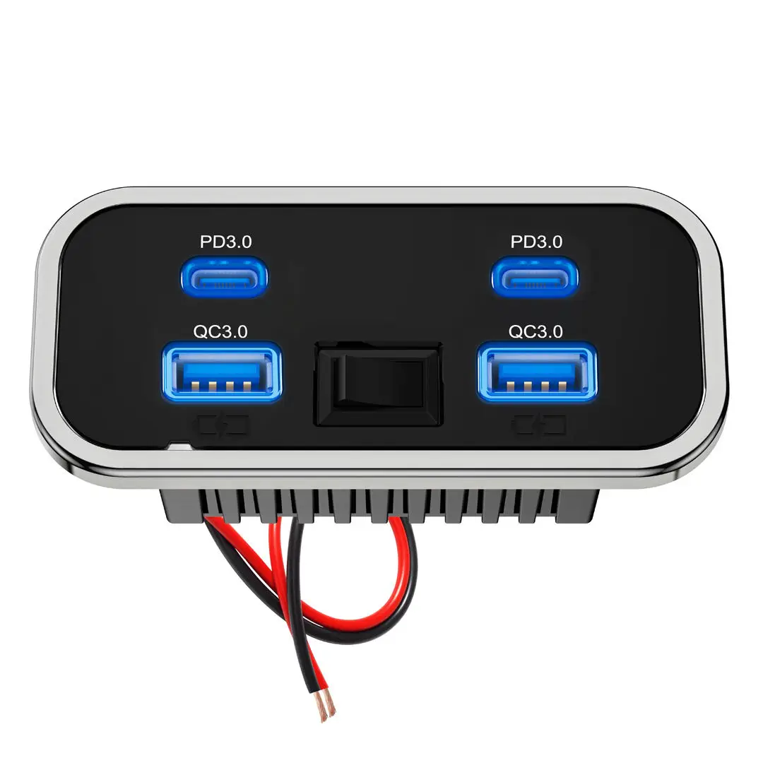 

НОВАЯ 4-портовая USB-розетка 12 В, два порта PD3.0 USB-C и два порта быстрой зарядки 3.0, панель розетки для быстрой зарядки для автомобиля, морского грузовика